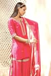 Buy_BBAAWRI_Fuchsia Pure Dupion Silk Embroidery Gota Notched Work Kurta Set 