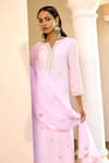 Shop_BBAAWRI_Pink Pure Georgette Embroidery Gota Notched Kurta Set _Online_at_Aza_Fashions