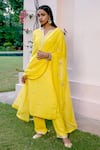 Shop_BBAAWRI_Yellow Pure Georgette Embroidery Gota Notched Placement Kurta Set _at_Aza_Fashions