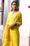 BBAAWRI_Yellow Pure Georgette Embroidery Gota Notched Placement Kurta Set _at_Aza_Fashions