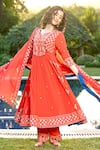 BBAAWRI_Red Pure Georgette Embroidery Gota Patti Notched Work Anarkali Set _Online_at_Aza_Fashions