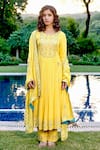 BBAAWRI_Yellow Pure Georgette Embroidery Gota Patti Round Yoke Anarkali Set _Online_at_Aza_Fashions