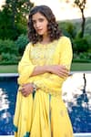 Buy_BBAAWRI_Yellow Pure Georgette Embroidery Gota Patti Round Yoke Anarkali Set _Online_at_Aza_Fashions