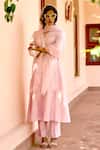 BBAAWRI_Pink Pure Chanderi Silk Embroidery Sequin V Neck Work Kurta Pant Set _at_Aza_Fashions