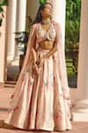 Buy_BBAAWRI_Peach Pure Chanderi Silk Embroidery Sequin V Resham Work Lehenga Set _at_Aza_Fashions
