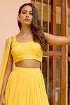 BBAAWRI_Yellow Pure Georgette Embroidery Mirror Round Layered Ruffle Pleated Lehenga Set _at_Aza_Fashions