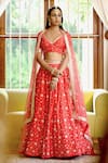 Buy_BBAAWRI_Red Pure Dupion Silk Embroidery Zardozi Leaf Neck Nakshi Work Bridal Lehenga Set _at_Aza_Fashions