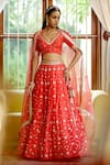 Shop_BBAAWRI_Red Pure Dupion Silk Embroidery Zardozi Leaf Neck Nakshi Work Bridal Lehenga Set _at_Aza_Fashions