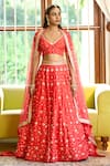 BBAAWRI_Red Pure Dupion Silk Embroidery Zardozi Leaf Neck Nakshi Work Bridal Lehenga Set _Online_at_Aza_Fashions