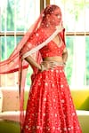 Buy_BBAAWRI_Red Pure Dupion Silk Embroidery Zardozi Leaf Neck Nakshi Work Bridal Lehenga Set _Online_at_Aza_Fashions