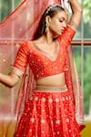 Shop_BBAAWRI_Red Pure Dupion Silk Embroidery Zardozi Leaf Neck Nakshi Work Bridal Lehenga Set _Online_at_Aza_Fashions