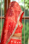 BBAAWRI_Red Pure Dupion Silk Embroidery Zardozi Leaf Neck Nakshi Work Bridal Lehenga Set _at_Aza_Fashions