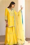 Buy_BBAAWRI_Yellow Silk Organza Embroidery Thread Border Dupatta _at_Aza_Fashions