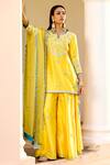 Shop_BBAAWRI_Yellow Silk Organza Embroidery Thread Border Dupatta _at_Aza_Fashions