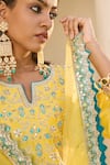 BBAAWRI_Yellow Silk Organza Embroidery Thread Border Dupatta _Online_at_Aza_Fashions