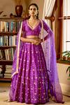 Buy_BBAAWRI_Purple Silk Organza Embroidery Zardozi Work Dupatta _at_Aza_Fashions