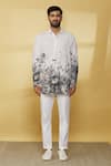 MR. Ajay Kumar_White Linen Embroidery Floral Print Shirt _Online_at_Aza_Fashions