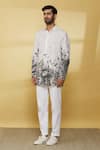 Buy_MR. Ajay Kumar_White Linen Embroidery Floral Print Shirt _Online_at_Aza_Fashions