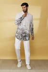 Shop_MR. Ajay Kumar_White Linen Embroidery Floral Print Shirt _Online_at_Aza_Fashions