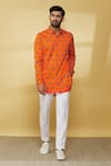 Buy_Mr. Ajay Kumar_Orange 100% Luxe Cotton Printed Floral Full Sleeved Shirt  _at_Aza_Fashions