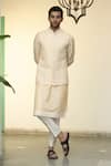 Gargee Designers_Beige Cotton Silk Textured Tuck And Mogra Manan Floral Pattern Bundi Kurta Set _Online_at_Aza_Fashions