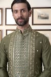 Gargee Designers_Green Cotton Silk Zaitoon Divy Mirrorwork Embellished Bundi Kurta Set _at_Aza_Fashions