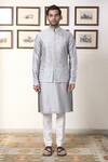 Gargee Designers_Grey Cotton Silk Embroidered Thread Neela Salety Mirrorwork Bundi Kurta Set _Online_at_Aza_Fashions