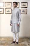 Shop_Gargee Designers_Grey Cotton Silk Embroidered Thread Neela Salety Mirrorwork Bundi Kurta Set _Online_at_Aza_Fashions