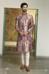 Buy_Gargee Designers_Pink Poly Silk Banrasi Brocade Manika Dilruba Pattern Sherwani Churidar Set _at_Aza_Fashions