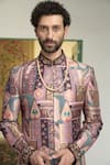 Gargee Designers_Pink Poly Silk Banrasi Brocade Manika Dilruba Pattern Sherwani Churidar Set _at_Aza_Fashions