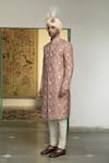 Buy_Gargee Designers_Pink Raw Silk Embroidered Thread Khubani Nooran Sherwani Churidar Set _Online_at_Aza_Fashions