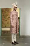 Shop_Gargee Designers_Pink Raw Silk Embroidered Thread Khubani Nooran Sherwani Churidar Set _Online_at_Aza_Fashions