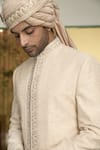 Gargee Designers_Peach Poly Silk Embroidered Gulabhari Khwaab Floral Sherwani Churidar Set _at_Aza_Fashions