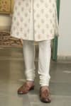 Buy_Gargee Designers_Ivory Linen Flex Embroidered Thread Samsara Nazaar Floral Sherwani Churidar Set _Online_at_Aza_Fashions