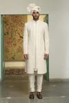 Gargee Designers_White Poly Silk Embroidered Dori Mogra Anmol Sherwani Churidar Set _Online_at_Aza_Fashions