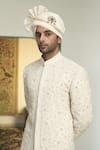 Gargee Designers_White Poly Silk Embroidered Dori Mogra Anmol Sherwani Churidar Set _at_Aza_Fashions