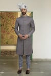 Buy_Gargee Designers_Blue Poly Wool Jacquard Woven Paisley Neelam Tara Sherwani Churidar Set _at_Aza_Fashions