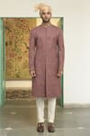 Buy_Gargee Designers_Pink Poly Wool Jacquard Woven Paisley Gulbaag Dilkash Sherwani Churidar Set _at_Aza_Fashions