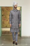 Buy_Gargee Designers_Blue Velvet Embroidered Thread Neeli Booti Sherwani Churidar Set _at_Aza_Fashions