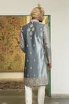 Shop_Gargee Designers_Blue Velvet Embroidered Zari Jaituni Aala Sherwani Churidar Set _at_Aza_Fashions