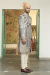 Buy_Gargee Designers_Blue Velvet Embroidered Zari Jaituni Aala Sherwani Churidar Set _Online_at_Aza_Fashions