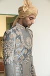 Gargee Designers_Blue Velvet Embroidered Zari Jaituni Aala Sherwani Churidar Set _at_Aza_Fashions