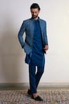 Buy_Gargee Designers_Blue Polyester Jacquard Woven Diamond Neelam Chakor Bandhgala Pant Set _at_Aza_Fashions