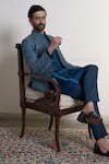 Buy_Gargee Designers_Blue Polyester Jacquard Woven Diamond Neelam Chakor Bandhgala Pant Set 