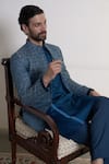 Shop_Gargee Designers_Blue Polyester Jacquard Woven Diamond Neelam Chakor Bandhgala Pant Set 