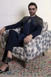 Buy_Gargee Designers_Blue Suede And Cotton Silk Placement Hand Neel Chidiya Bandhgala Pant Set _Online_at_Aza_Fashions