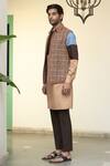 Buy_Gargee Designers_Brown Silk, , Satin Chequered Bundi Kurta Set 