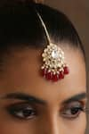 SWABHIMANN_Red Moissanite Polki Tear Drop Carved Maangtikka _Online_at_Aza_Fashions