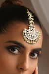 SWABHIMANN_Gold Plated Moissanite Polki Embellished Maangtikka _Online_at_Aza_Fashions