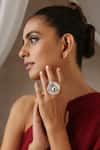 Buy_SWABHIMANN_Red Moissanite Polki Embellished Ring _at_Aza_Fashions